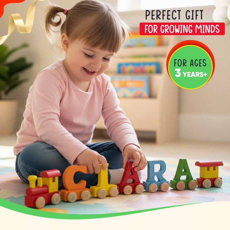 Personalized Train-Themed Wooden Name Letters with Tracks for Kids' Play and Decor
