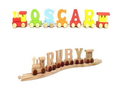 Personalized Train-Themed Wooden Name Letters with Tracks for Kids' Play and Decor